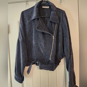 Addie Women's Slate Blue Corduroy Bomber Jacket Size L Y2K Grunge Moto